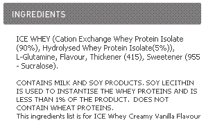 Horley's Ice Whey Ingredients